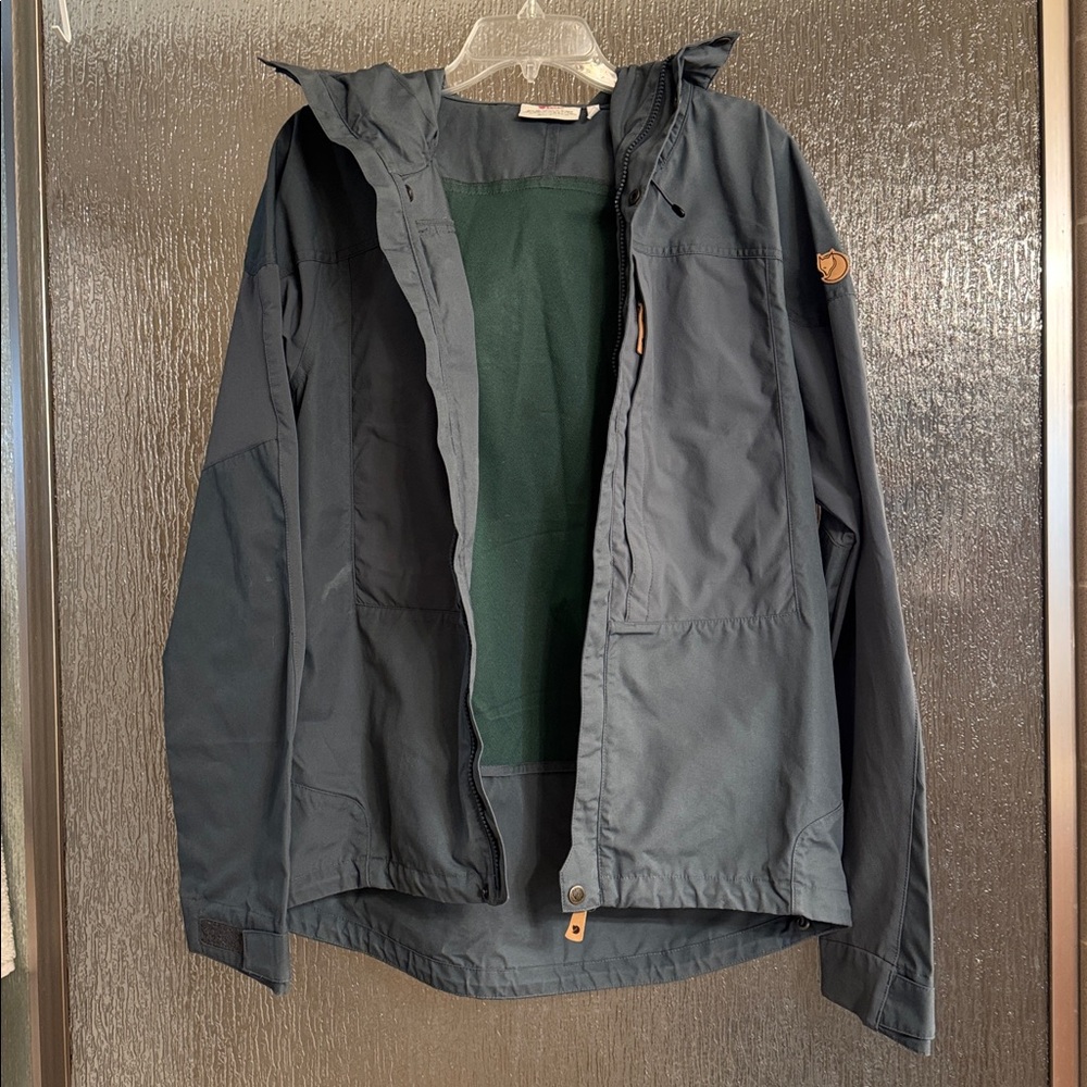 Fjallraven Blue Raincoat with Hood and Zipper